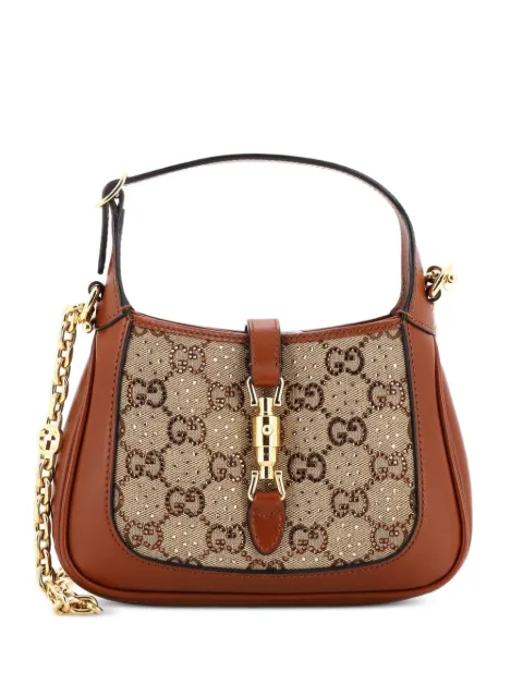 Gucci Pre-Owned Jackie 1961 Chain Crystal Embellished GG Canvas Mini hobo bag Brown QYB7ZLQJZEX54GG9