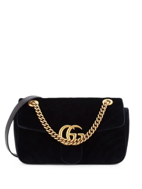 Gucci Pre-Owned GG Marmont Flap Bag Matelasse Velvet Small shoulder bag Black MGMW4VAGIM7P6HRD