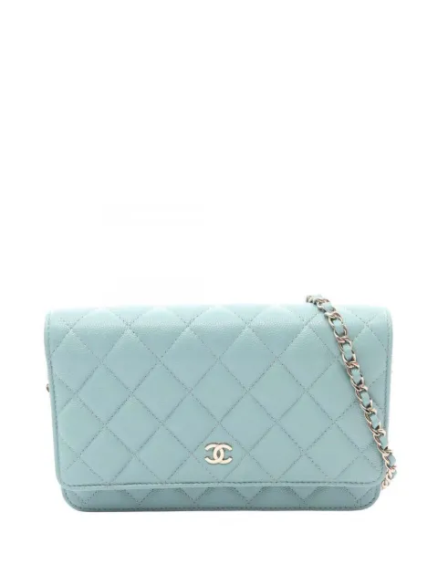 CHANEL Pre-Owned 2019 CC Quilted Caviar Wallet on Chain crossbody bag Blue VB763AJE9MA5TVQQ