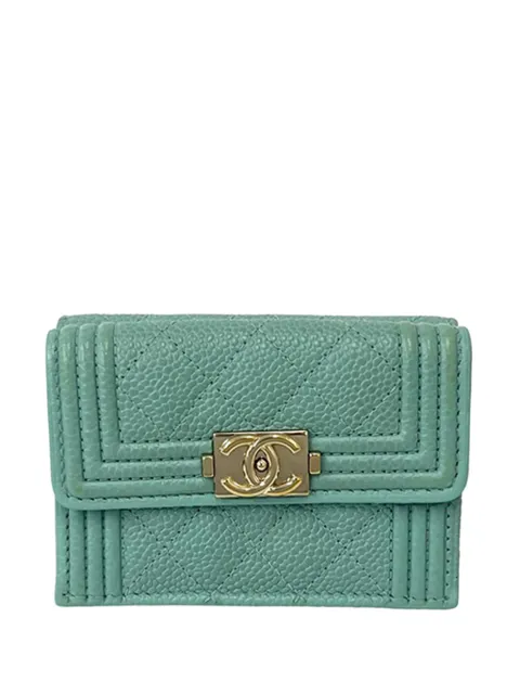 CHANEL Pre-Owned 2019 Quilted Caviar Boy Trifold Wallet small wallets Blue ONPJMLV21AUP4BIF