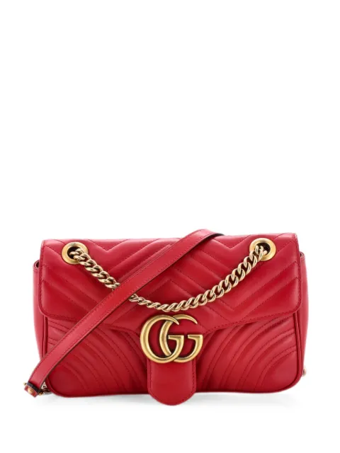 Gucci Pre-Owned GG Marmont Flap Bag Matelasse Leather Medium shoulder bag Red 0D3H5H0S9ZAIAKNE