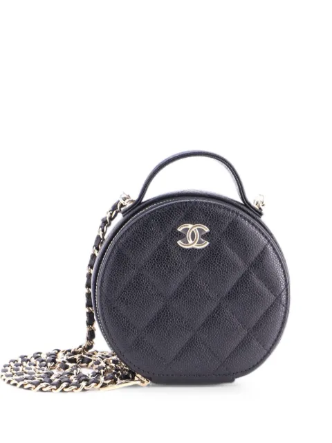 CHANEL Pre-Owned Handle with Care Round Vanity Case with Chain Quilted Caviar Small crossbody bag Black P5APG1B5D3DDGSZV