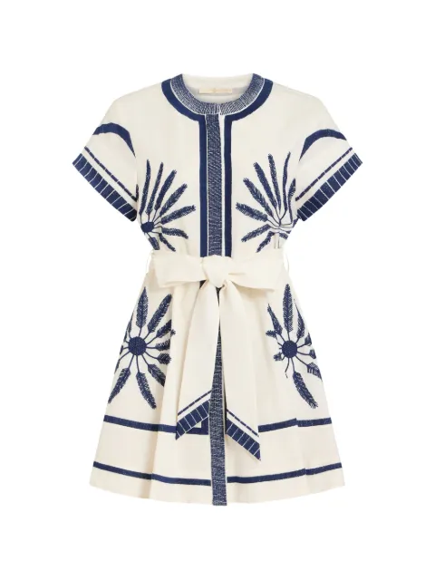 Marie Oliver Sable embroidered belted midi dress Neutrals 2S24355
