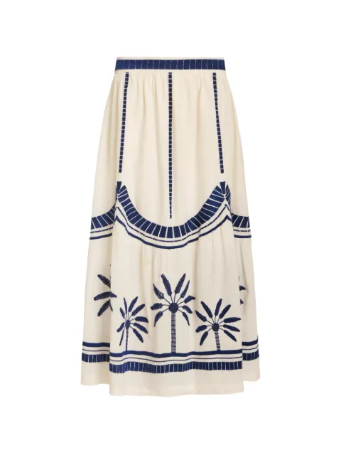 Marie Oliver Dania palm-embroidered maxi skirt Neutrals 3D4355
