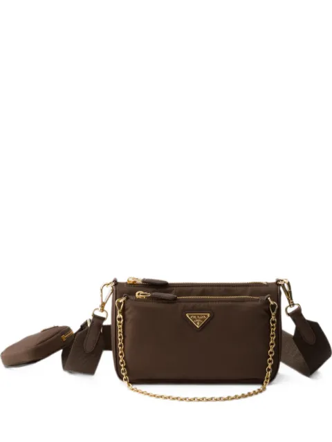 Prada Re-Nylon and Saffiano leather mini shoulder bag Brown 1BH230VV9OR064