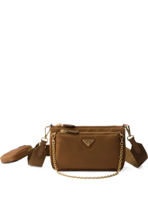 Prada Re-Nylon and Saffiano leather mini shoulder bag Brown 1BH230VV9OR064