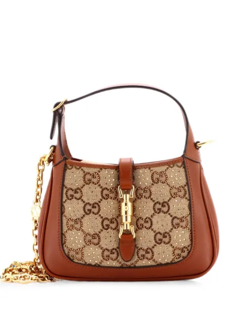 Gucci Pre-Owned Jackie 1961 Chain Crystal Embellished GG Canvas Mini hobo bag Brown JLP3J8BIGVDO37I7