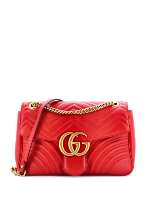 Gucci Pre-Owned GG Marmont Flap Bag Matelasse Leather Medium shoulder bag Red YRA0M3VT3OZZS7FY