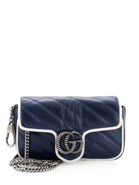 Gucci Pre-Owned GG Marmont Flap Bag Diagonal Quilted Leather Super Mini crossbody bag Blue AI5R92R6AH6RDXM4