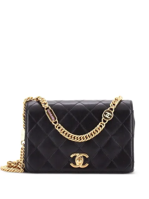 CHANEL Pre-Owned Logo Enamel Full Flap Bag Quilted Lambskin Mini shoulder bag Black 7DO2V234A03DSKZC