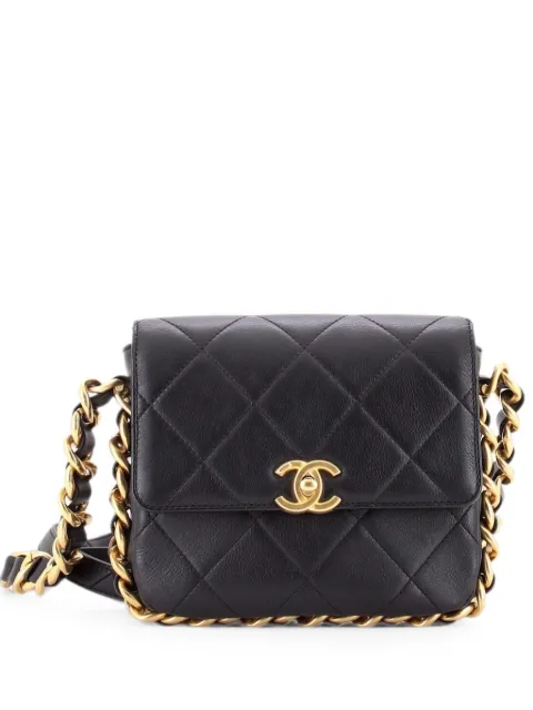 CHANEL Pre-Owned Framing Chain Flap Bag Quilted Calfskin Small shoulder bag Black 76YM8H7RTSNDDIB1