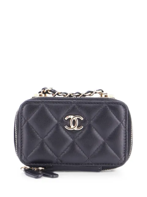 CHANEL Pre-Owned CC Chain Handle Zip Around Vanity Case with Chain Quilted Lambskin Mini crossbody bag Black W0DAYGTIJDOCWZXC