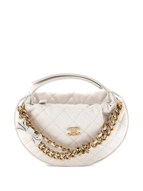 CHANEL Pre-Owned Double Chain Bow Pouch Quilted Caviar Mini hobo bag White VL76NUDMNOODLMMO