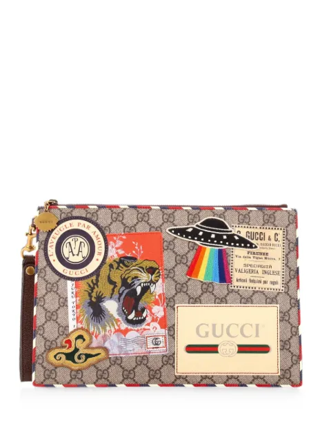 Gucci Pre-Owned Courrier Pouch GG Coated Canvas with Applique clutch bag Brown UAE5UDXJXH418UMO
