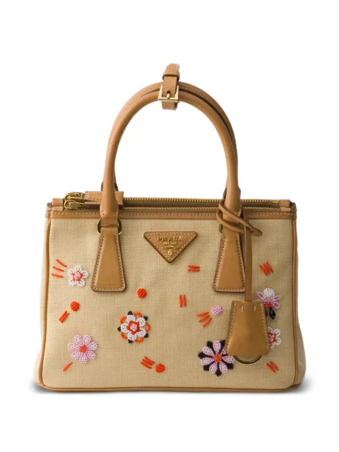 Prada Galleria small canvas and leather embroidered bag Neutrals 1BA896VEOF2ZQY