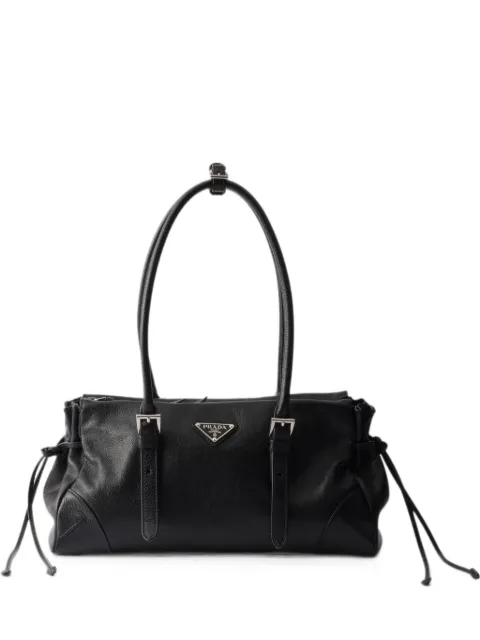 Prada logo-plaque buckle-detail shoulder bag Black 1BG628VOOX2HF2