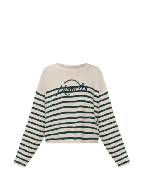 Moncler logo-embroidered striped sweater Neutrals L20939C00005M1131