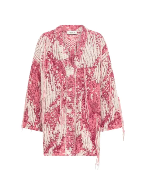 Laneus jacquard-knit fringed cardigan Pink F6LAWOCA176