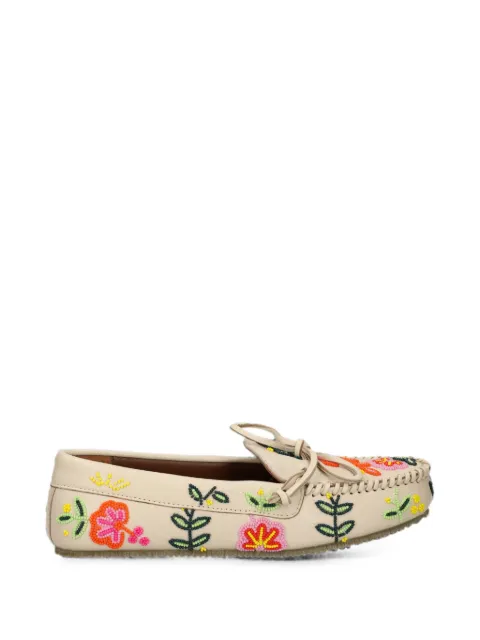 DE SIENA SHOES Arianna bead-embellished leather loafers Neutrals 36426