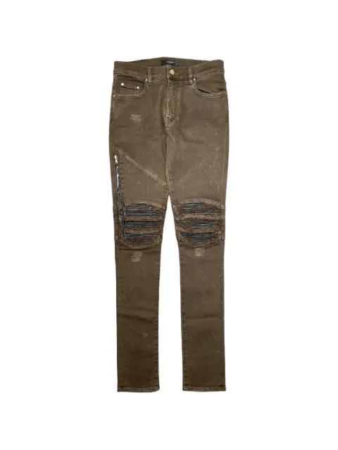 AMIRI MX2 leather-patchwork jeans Green AMX229