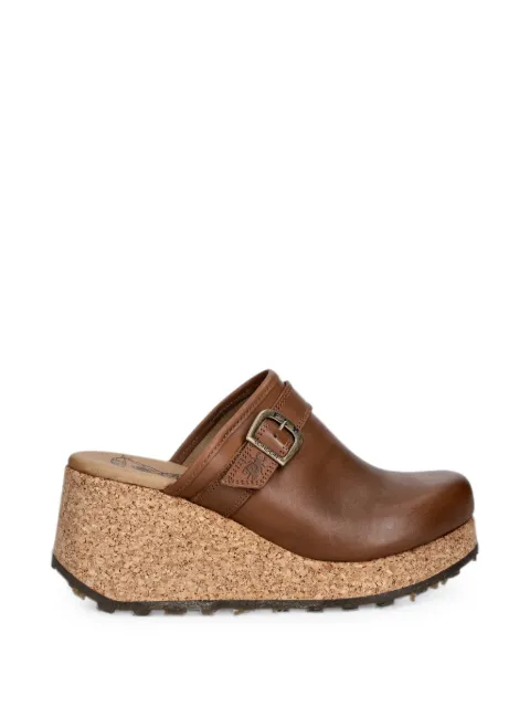 Fly London buckle-detail cork-wedge mules Brown P145441003