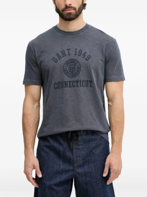 Gant logo-embroidered slub-texture T-shirt Blue 2003410