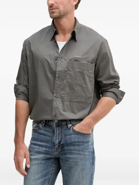 Armani Exchange embroidered-logo chest-pocket shirt Grey XM002265AF24533