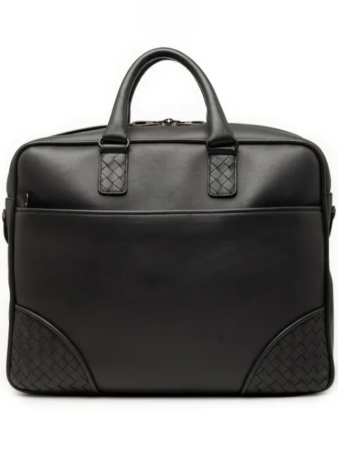 Bottega Veneta Pre-Owned 2012-2026 Intrecciato Trimmed Leather Briefcase business bag Black L16P6K0SSSVFPY08