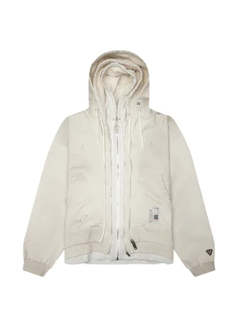 Maison MIHARA YASUHIRO triple-layered distressed zip-up hoodie Neutrals J16PK761