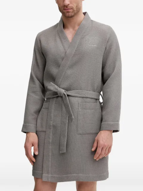 CR7 CRISTIANO RONALDO waffle-effect logo-embroidered robe Grey 8745935
