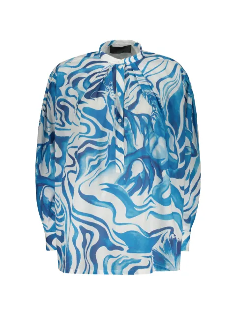 Alberta Ferretti graphic-print mandarin-collar shirt Blue A02012920
