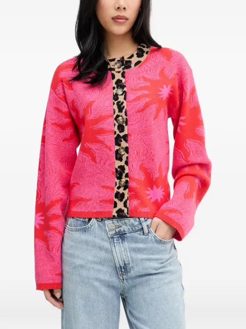 NEVER FULLY DRESSED leopard-trim floral-intarsia cardigan Pink NFDKN868