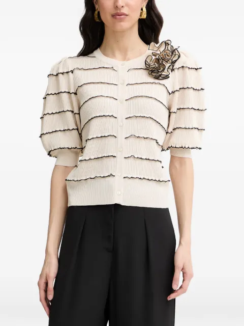 LUISA SPAGNOLI Comuni ruffled floral-appliqué cardigan Neutrals 100380