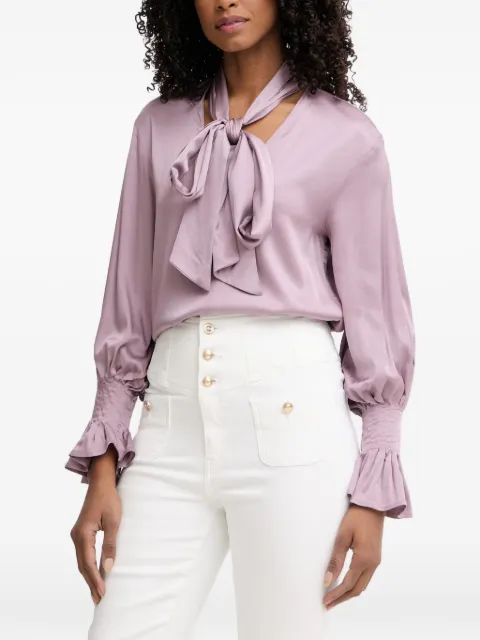 Silvian Heach tie-neck smocked-cuff blouse Purple CVP26022BL