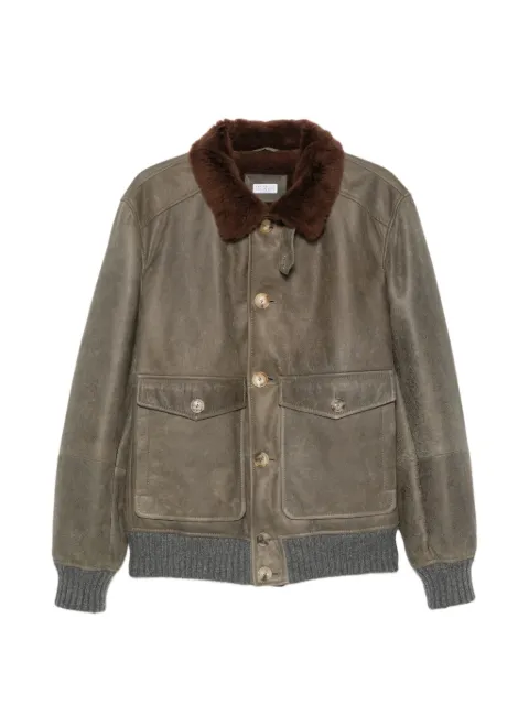 Brunello Cucinelli shearling-trim button-up jacket Green MPMWT1952CMD40
