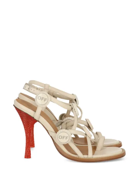 Off-White logo-plaque strappy heeled sandals Neutrals OWIH05IZ25LEA0010303