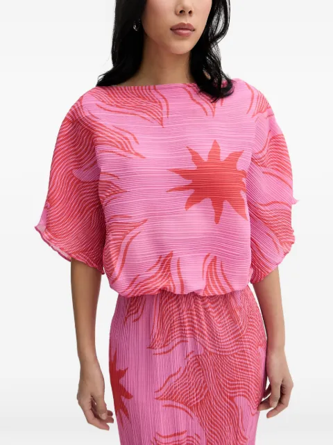 NEVER FULLY DRESSED plissé-effect sun-print midi dress Pink NFDDR3308