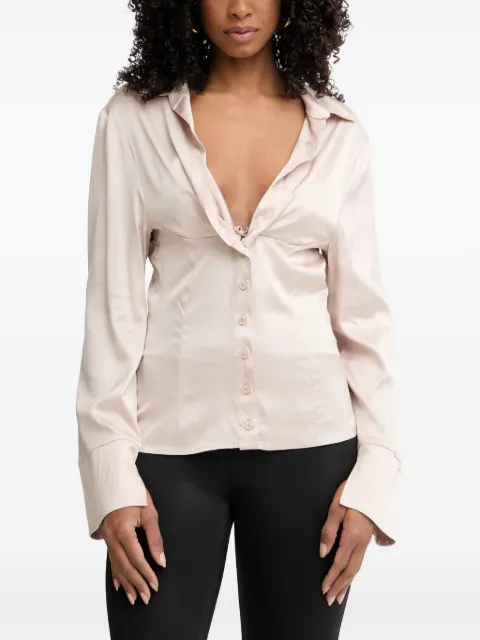 Silvian Heach satin-finish slit-cuff shirt Neutrals CVP26034CA