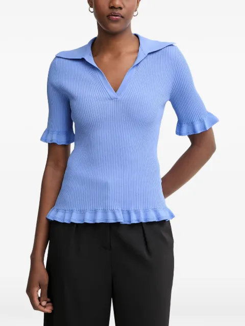 LUISA SPAGNOLI Censito ruffle-trim ribbed-knit top Blue 100389