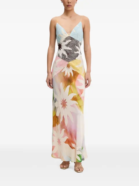 NEVER FULLY DRESSED Abstract Soleil Emilia midi dress Neutrals NFDDR3342