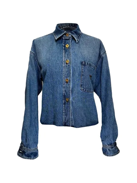 Miu Miu Pre-Owned cropped raw-hem shirt Blue RFCPUGBCL746101W