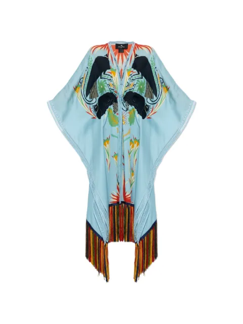ETRO x Tabby Booth fringe-trimmed bird-print kaftan Blue WRPA0021AK18B