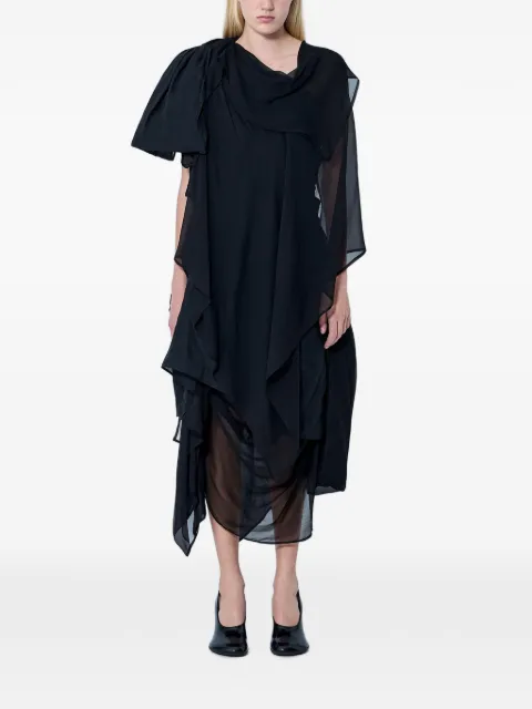 Yohji Yamamoto asymmetric layered-drape midi dress Black FKD138111