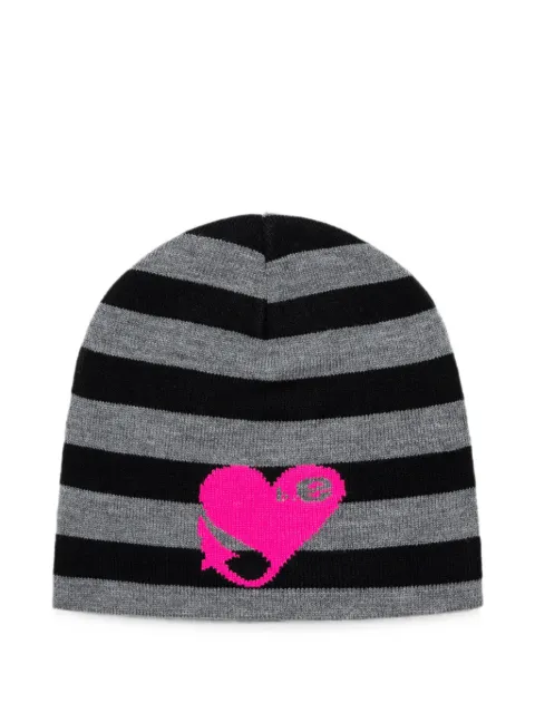b.Eautiful striped heart-motif beanie hat Grey C014BN001