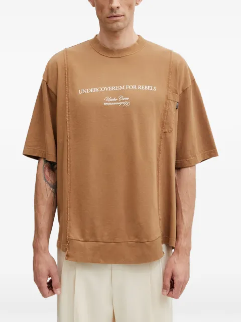 Undercover slogan-print raw-edge T-shirt Brown UP1F4804
