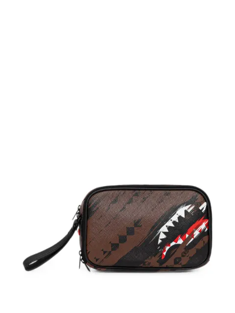 Sprayground Shark-print zip-around wash bag Brown 910B8968