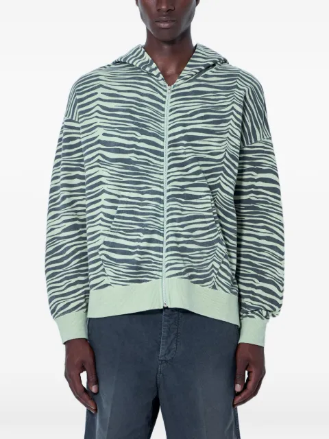 visvim zebra-pattern zip-up hoodie Green 0126105010028