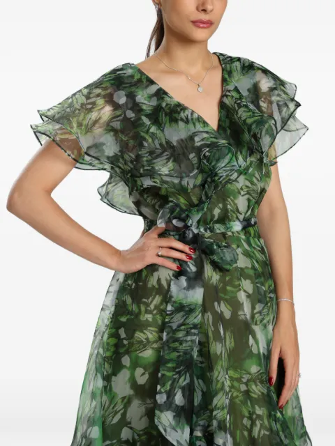 MIAU by Clara Rotescu leaf-print ruffled maxi dress Green SONG