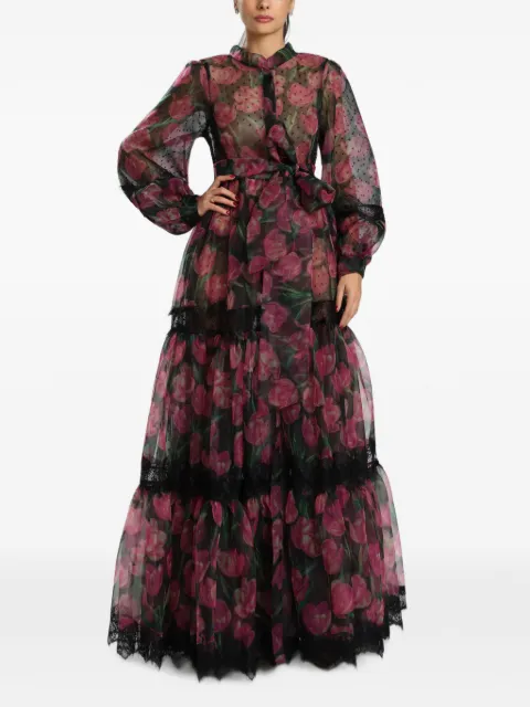 MIAU by Clara Rotescu floral-print tiered maxi dress Black RUNE