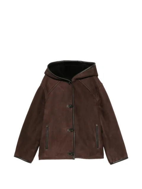Yves Salomon hooded buttoned jacket Brown 27WYV60662MSBV